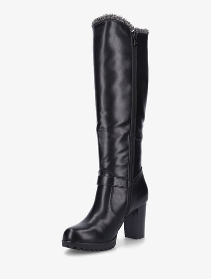 Bottes à talon et empiècement effet peau de mouton - Noir/gris - 3