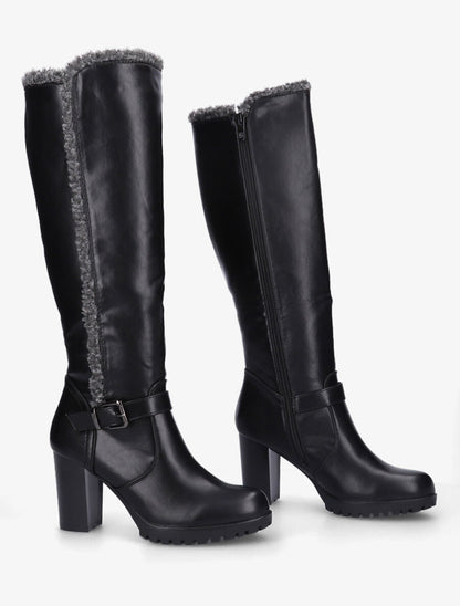 Bottes à talon et empiècement effet peau de mouton - Noir/gris - 4