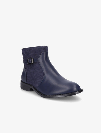 Bottines plates en simili et suédine - Marine - 2