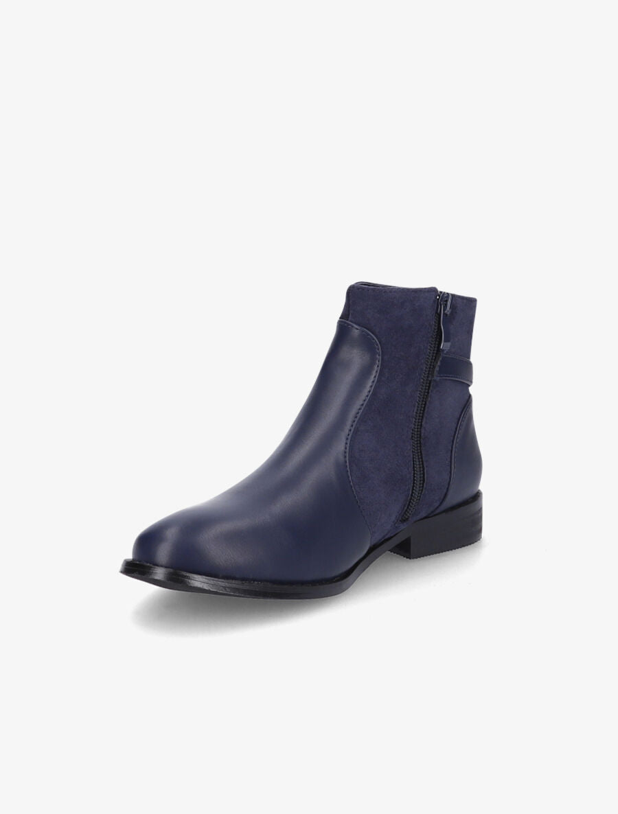 Bottines plates en simili et suédine - Marine - 3