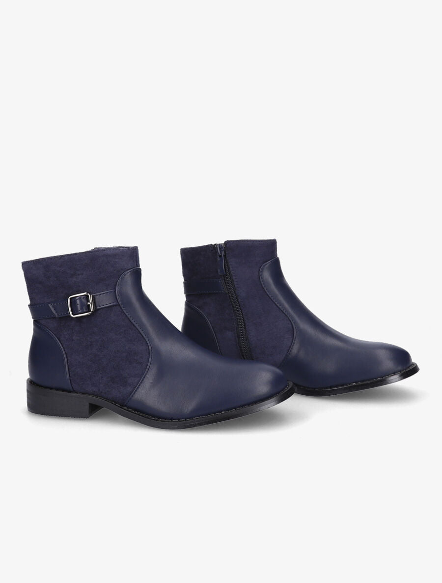 Bottines plates en simili et suédine - Marine - 4