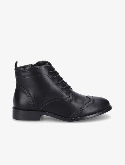 Bottines à lacets en simili - Noir - 1