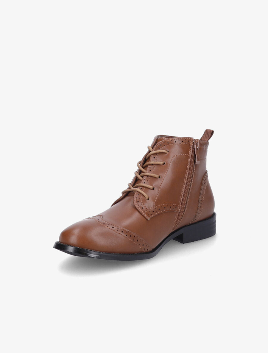 Bottines à lacets en simili - Camel - 3