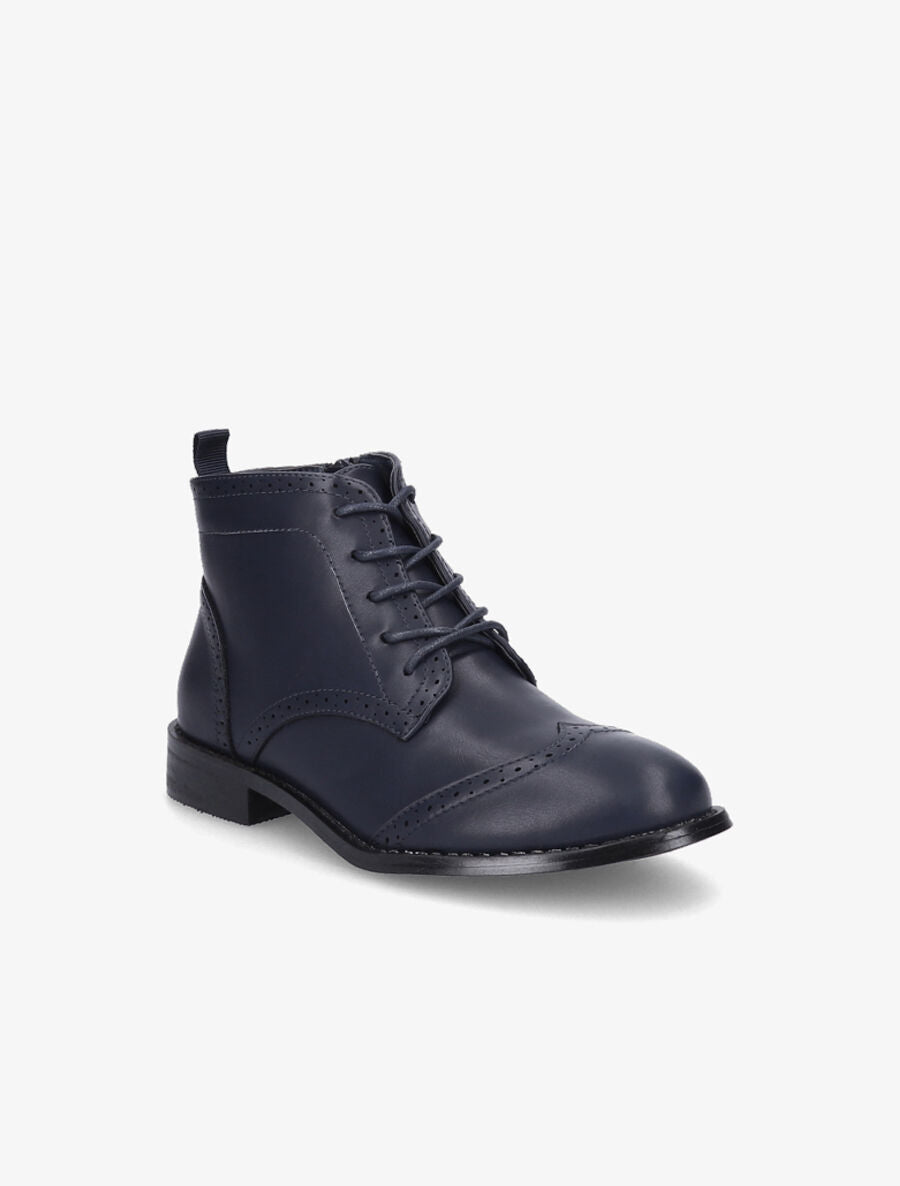 Bottines à lacets en simili - Marine - 2