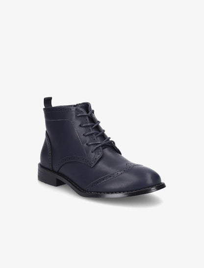 Bottines à lacets en simili - Marine - 2