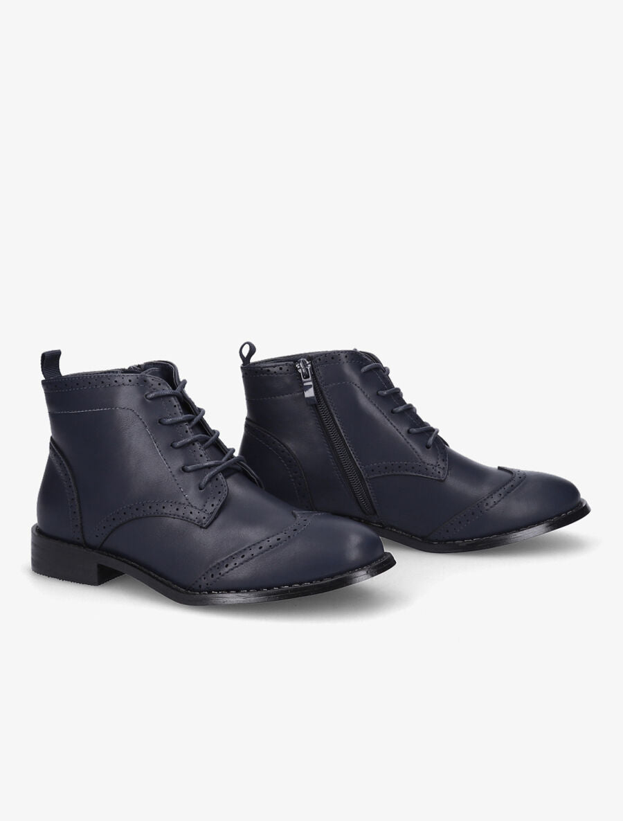 Bottines à lacets en simili - Marine - 4