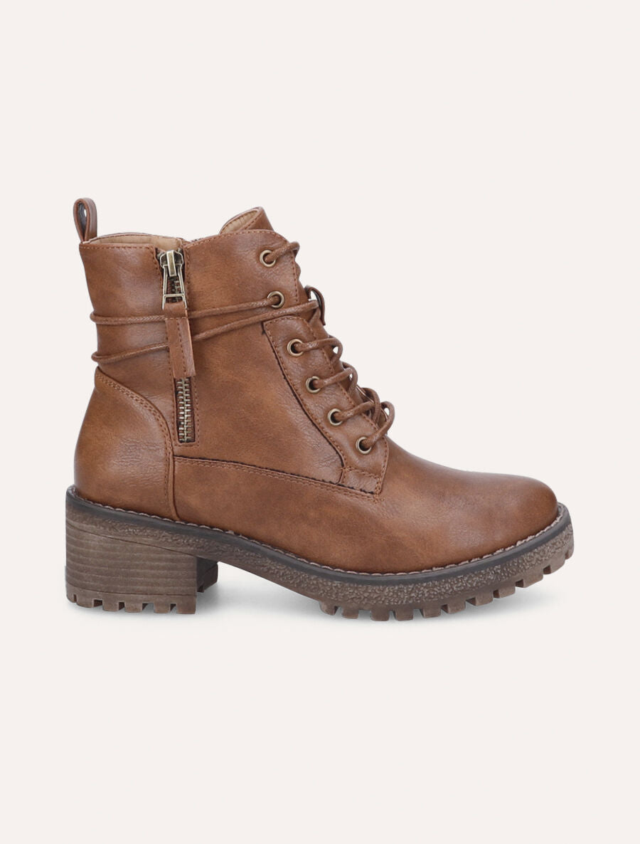 Bottines à lacets et double zips - Camel - 1