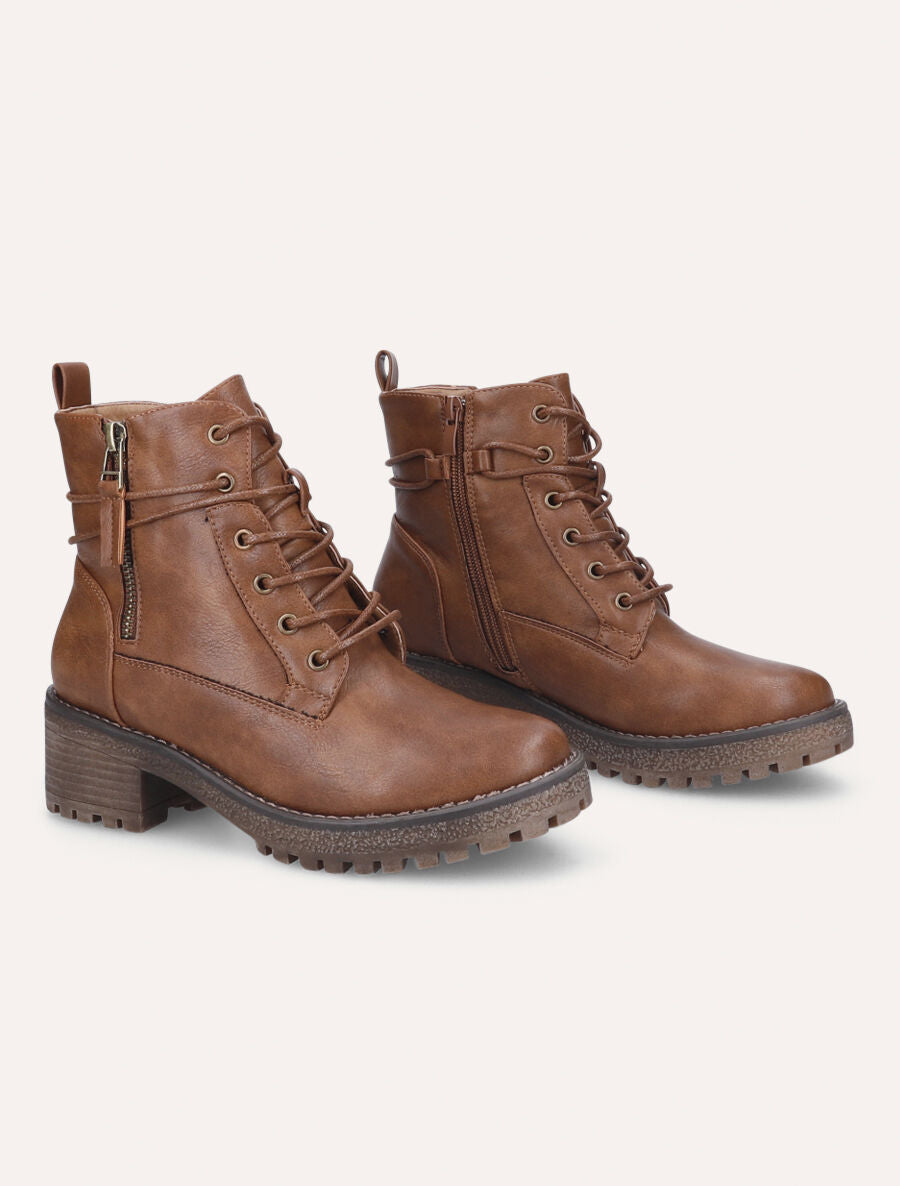 Bottines à lacets et double zips - Camel - 4