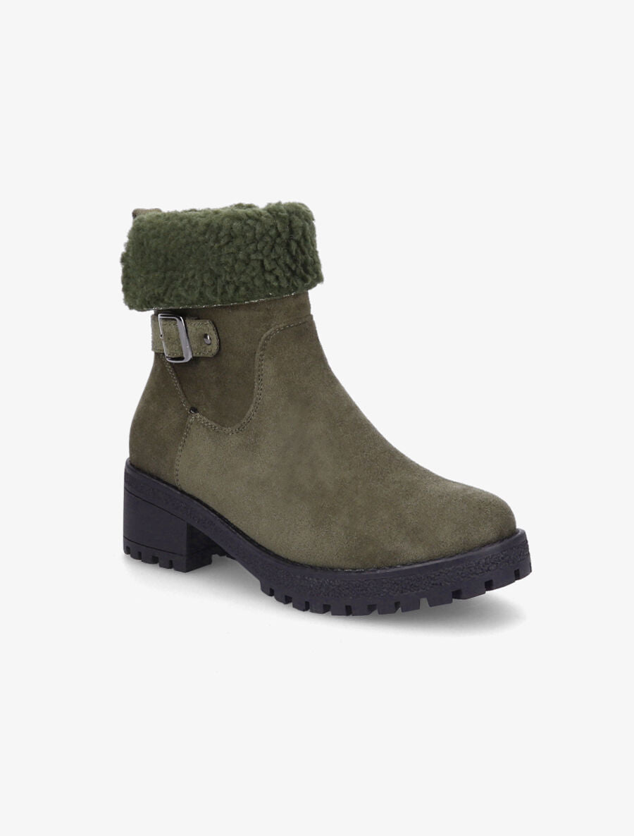 Bottines fourrées en suédine - Kaki - 2