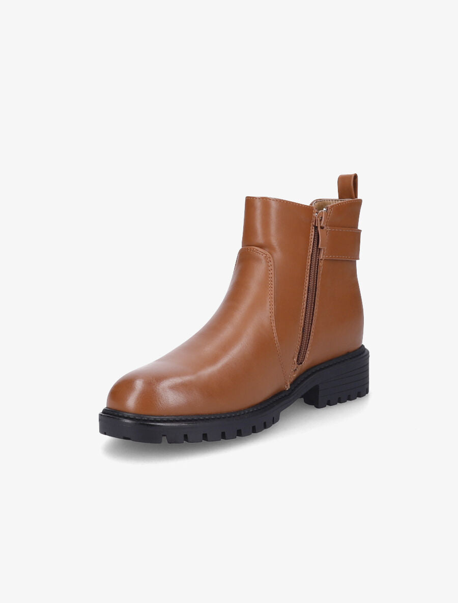 Bottines élastiquées à sangle et semelle crantée - Camel - 3