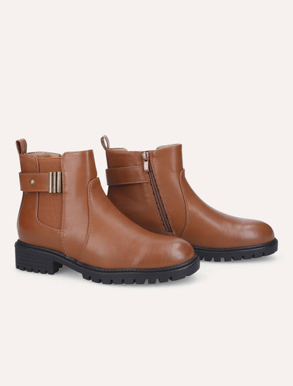 Bottines élastiquées à sangle et semelle crantée - Camel - 4