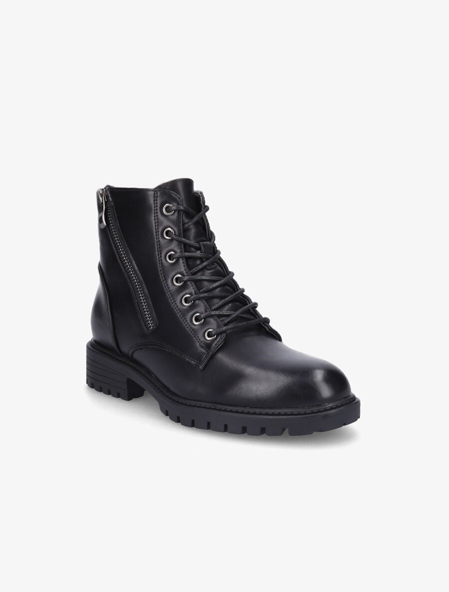 Bottines plates à lacets et double zips - Noir - 2