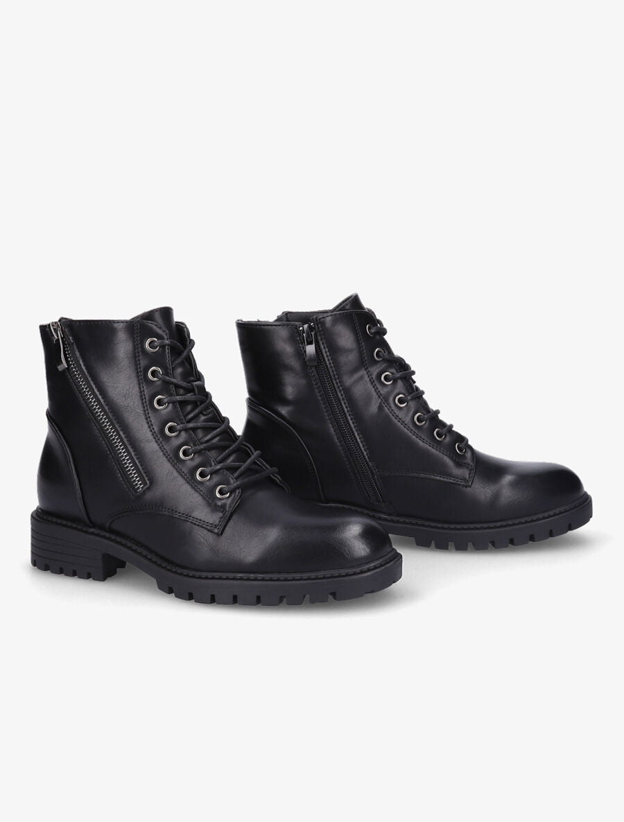 Bottines plates à lacets et double zips - Noir - 4