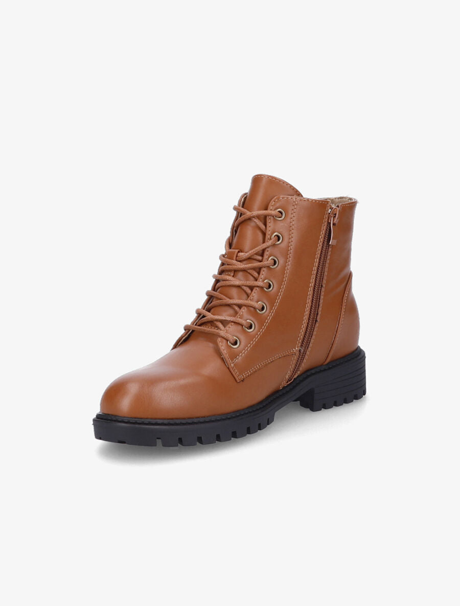 Bottines plates à lacets et double zips - Camel - 3