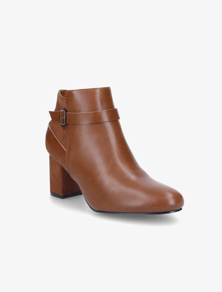 Bottines à talon bi-matière - Camel - 2