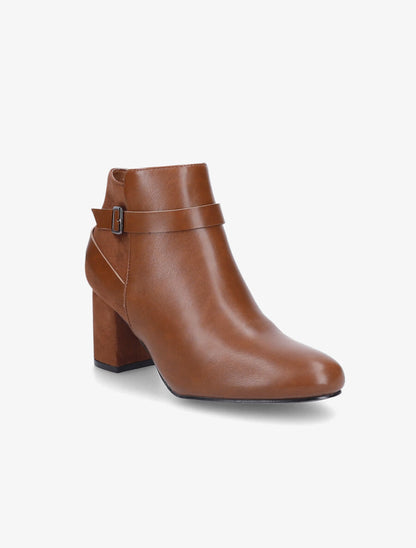 Bottines à talon bi-matière - Camel - 2