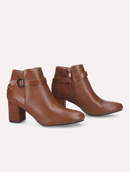 Bottines à talon bi-matière - Camel - 4