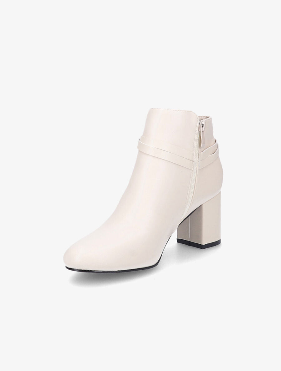 Bottines à talon en simili - Beige - 3