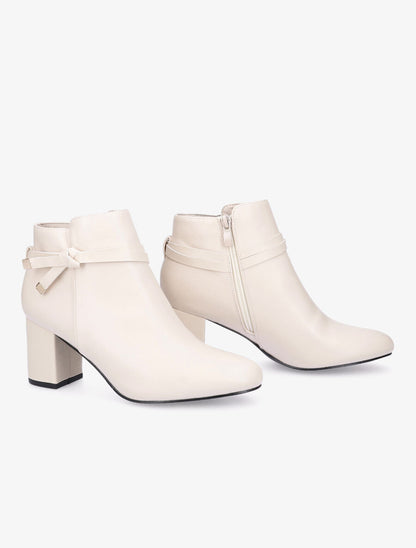 Bottines à talon en simili - Beige - 4