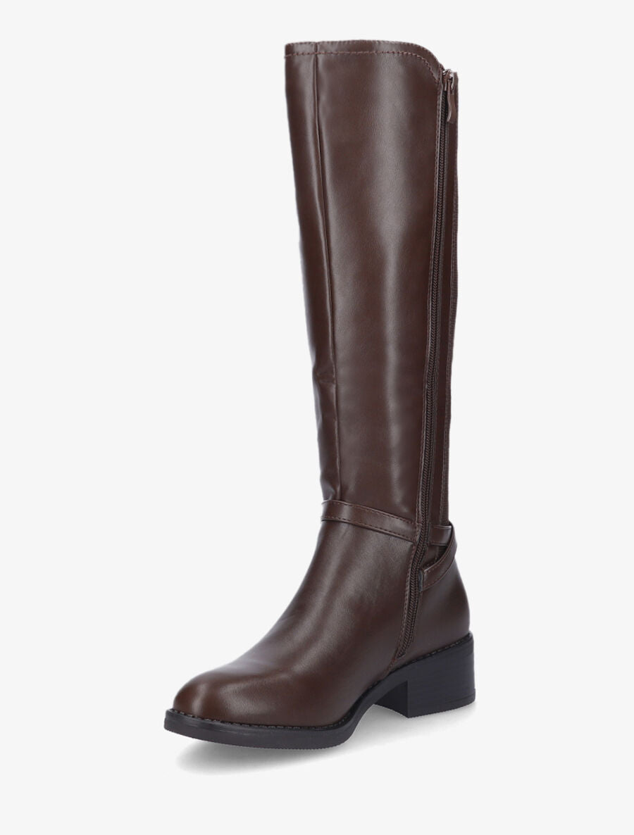 Bottes élastiquées en simili et sangles - Marron - 3