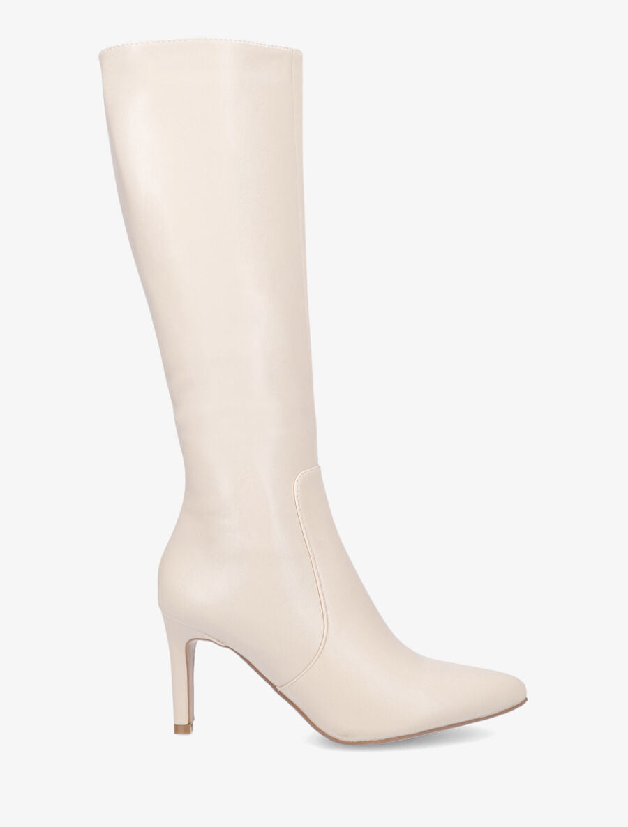 Bottes en simili à talon aiguille - Beige - 1