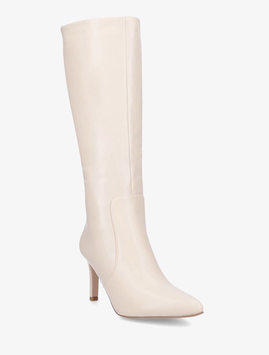 Bottes en simili à talon aiguille - Beige - 2