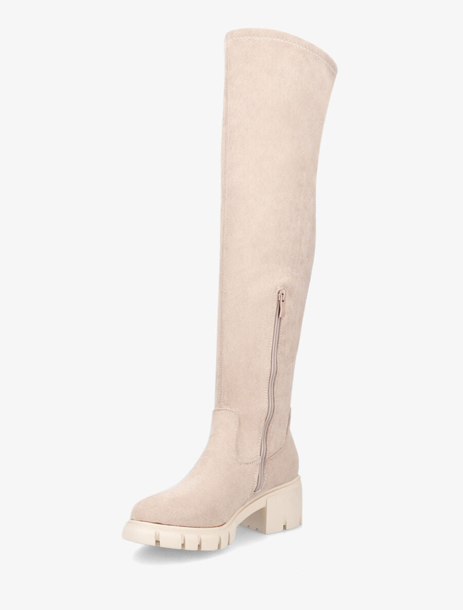 Cuissardes en suédine à talon - Beige - 4