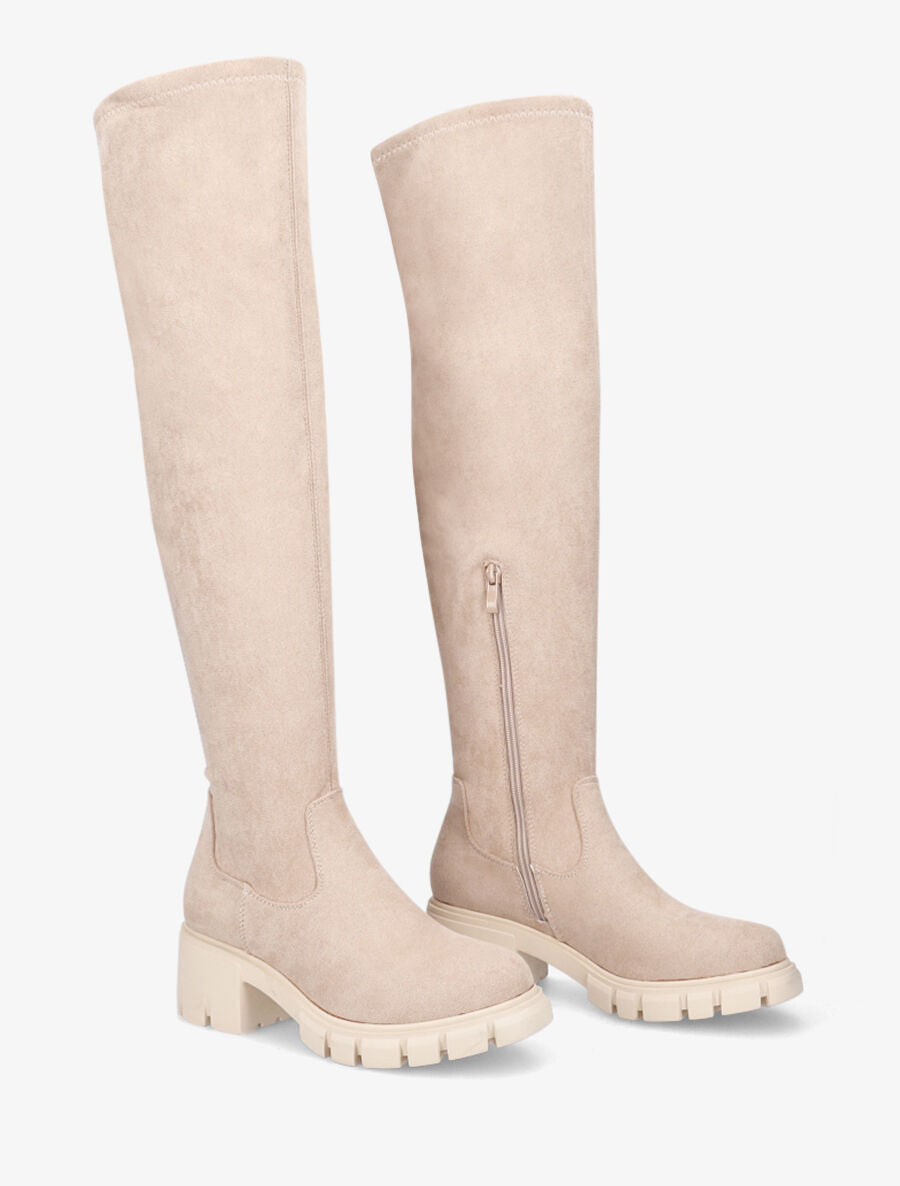 Cuissardes en suédine à talon - Beige - 5