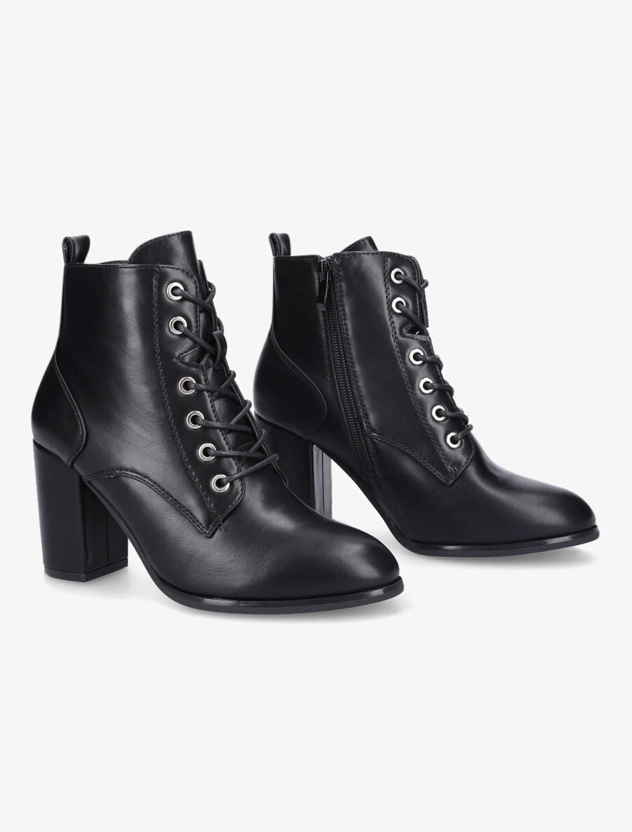 Bottines à lacets en simili - Noir - 4