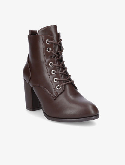 Bottines à lacets en simili - Marron - 2