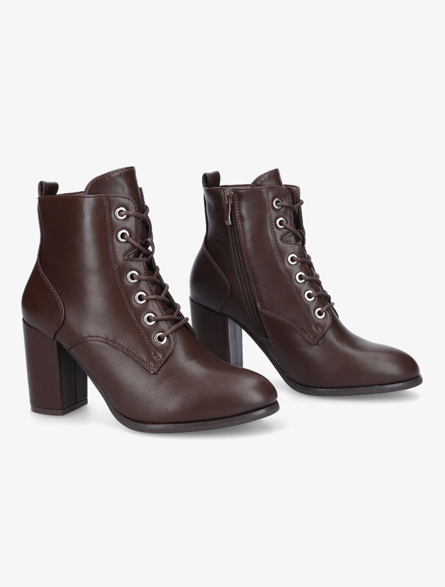 Bottines à lacets en simili - Marron - 4