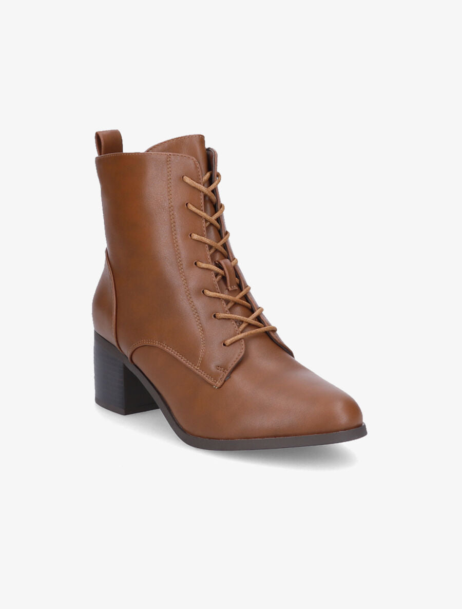 Bottines à lacets et contrefort sûrpiqué - Camel - 2