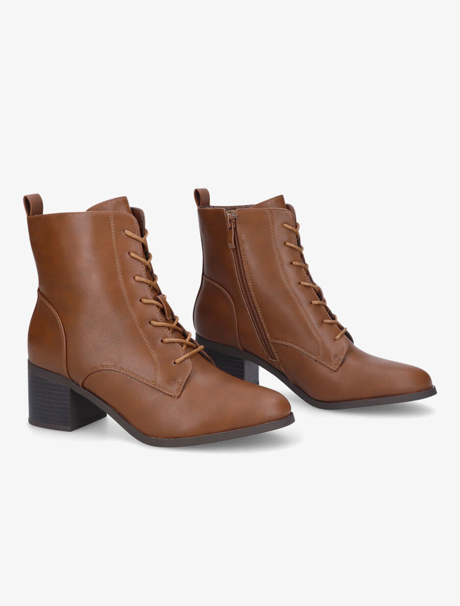 Bottines à lacets et contrefort sûrpiqué - Camel - 4