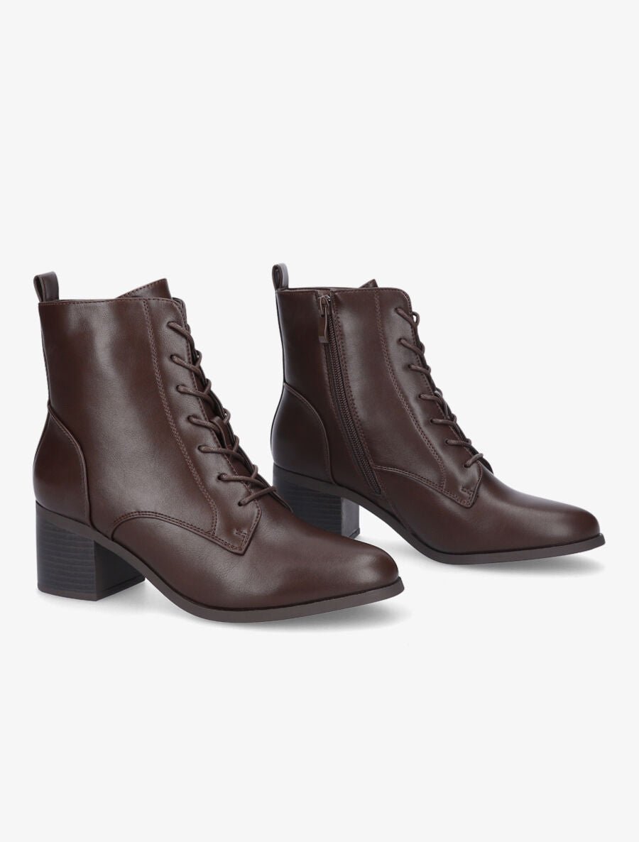 Bottines à lacets et contrefort sûrpiqué - Marron - 4