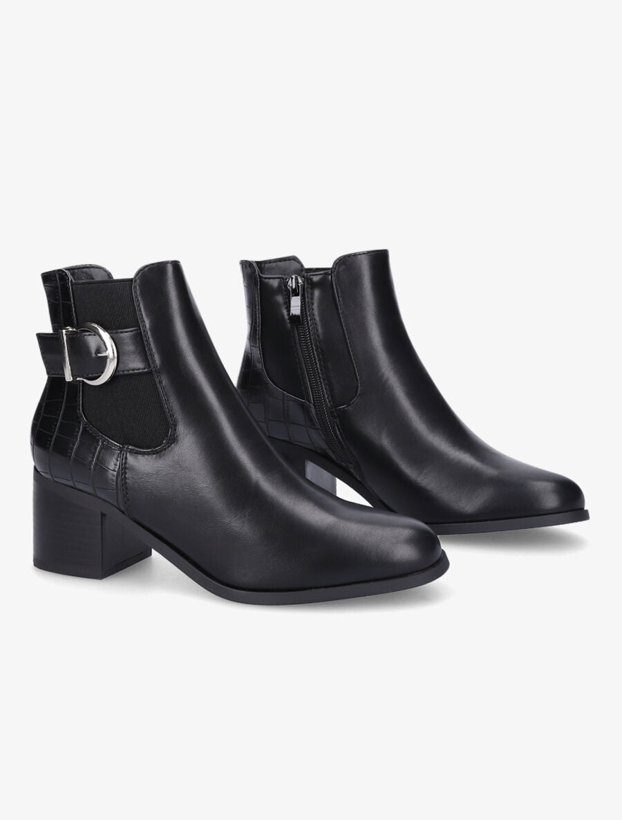 Bottines élastiquées à contrefort croco - Noir - 4