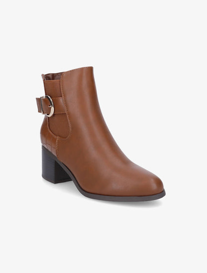Bottines élastiquées à contrefort croco - Camel - 2