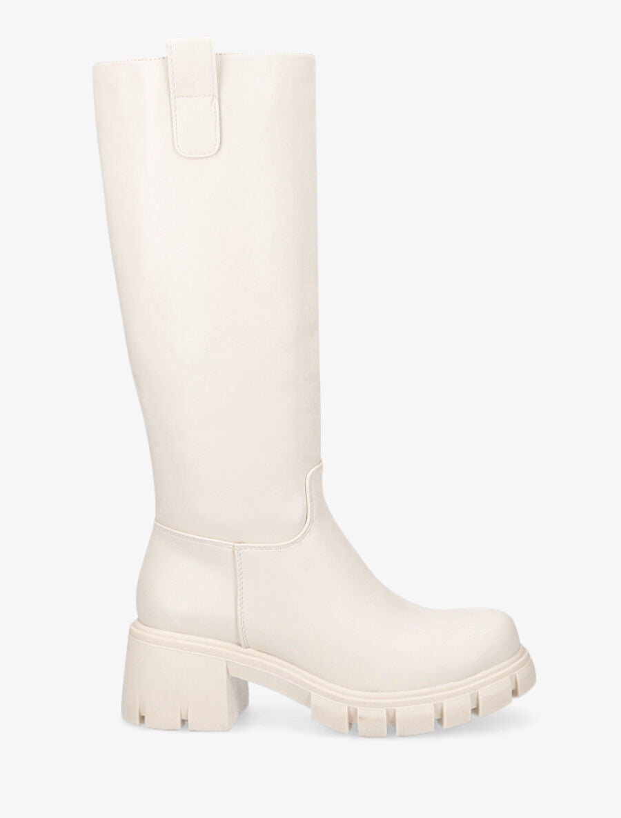 Bottes en simili à talon carré - Beige - 1