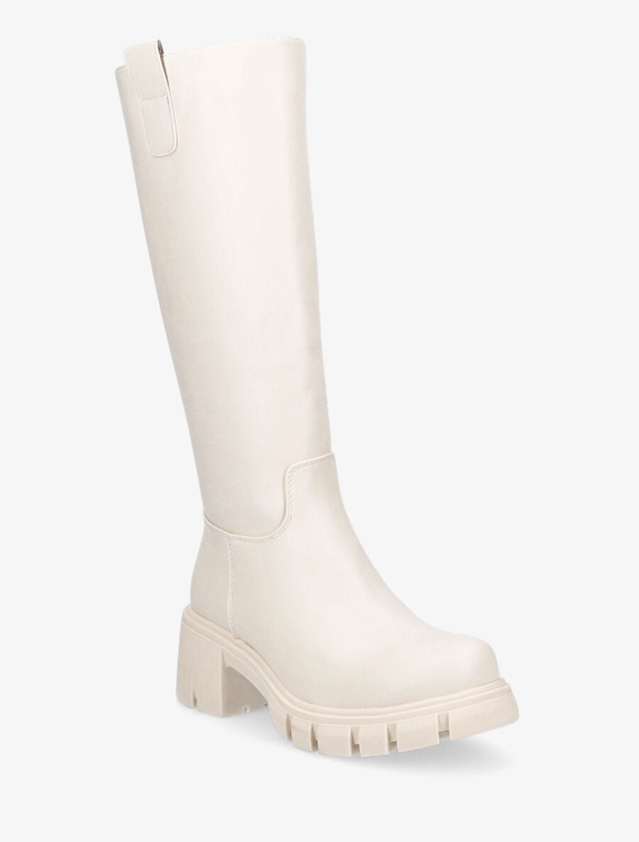 Bottes en simili à talon carré - Beige - 2