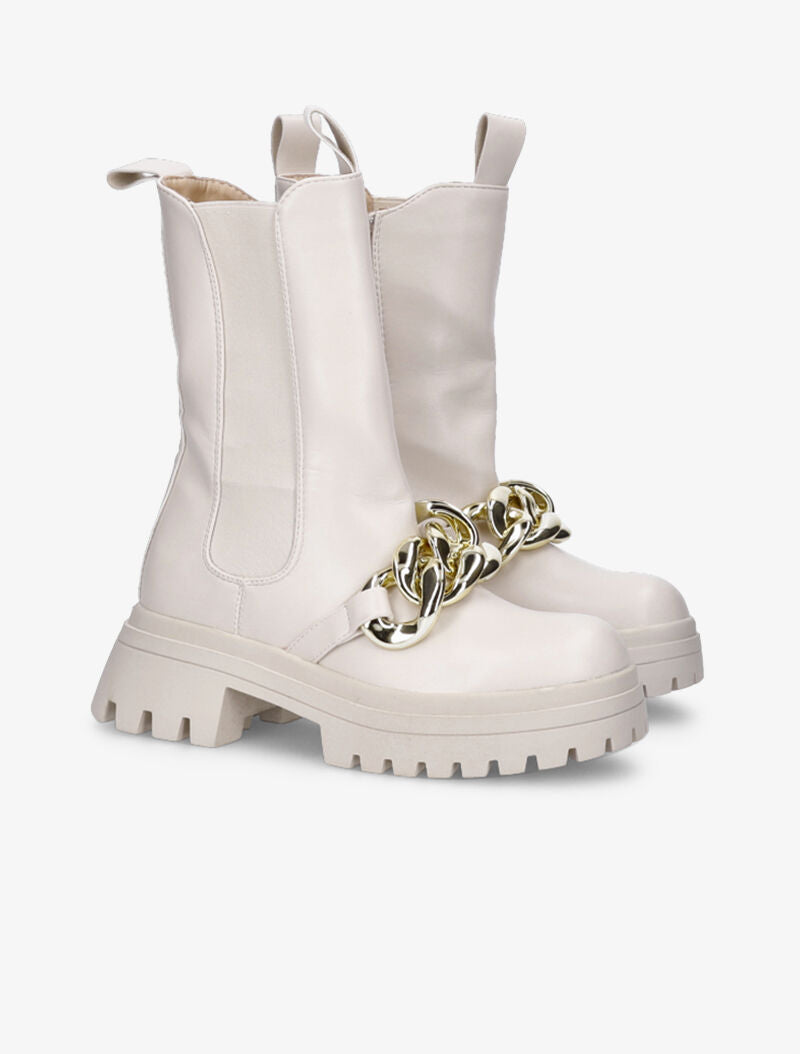 Boots montantes à maillons et ganse élastiquée - Beige - 5