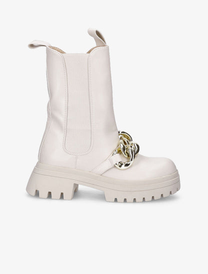 Boots montantes à maillons et ganse élastiquée - Beige - 2