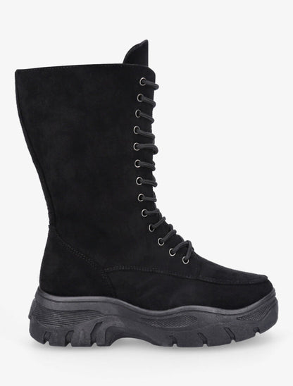 Boots montantes lacées en suédine - Noir - 5