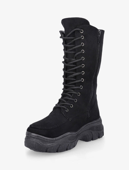 Boots montantes lacées en suédine - Noir - 3