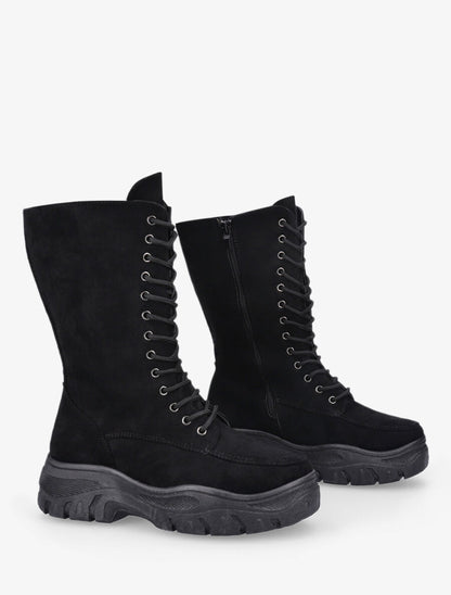 Boots montantes lacées en suédine - Noir - 4