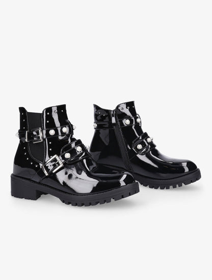 Bottines vernies à strass et double sangles - Noir - 4