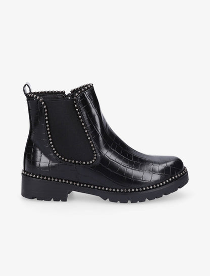 Bottines en simili effet croco et cloutées - Noir - 1