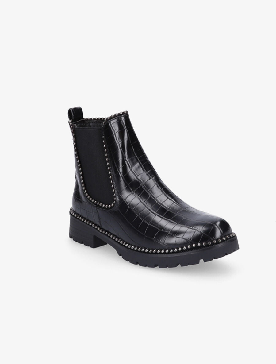 Bottines en simili effet croco et cloutées - Noir - 2