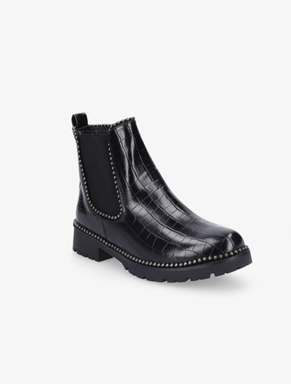 Bottines en simili effet croco et cloutées - Noir - 2