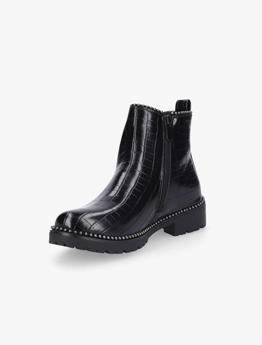 Bottines en simili effet croco et cloutées - Noir - 3