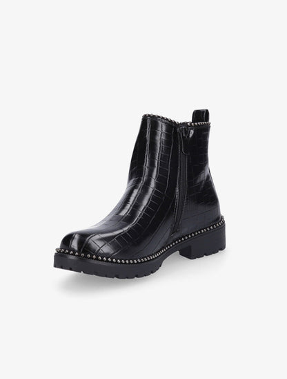 Bottines en simili effet croco et cloutées - Noir - 3