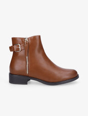 Boots à zip doré et bride décorative - Camel - 1
